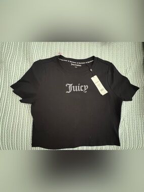 Juicy Couture Black Short Sleeve Tee with Rhinestone 'Juicy' Logo